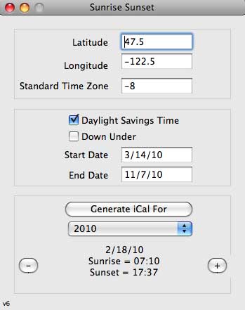 Sunrise Sunset user interface